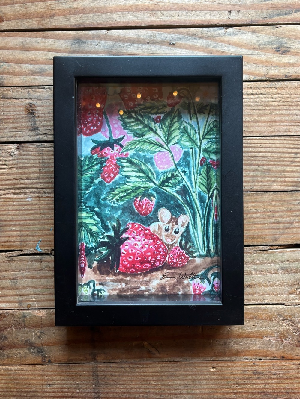 Framed Strawberry Mouse Art Print - Black Frame